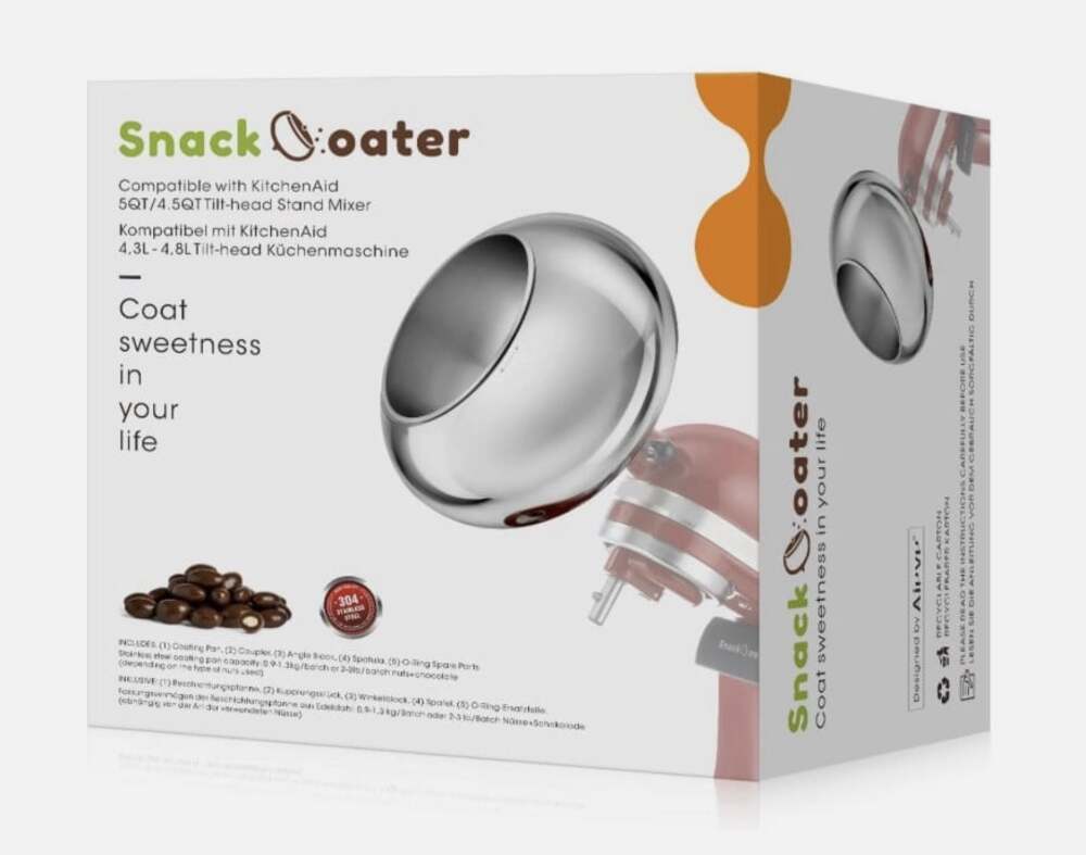Aieve Snack Coater Lite 3 cup Compatible w 5Qrt KitchenAid Stand Mixer Chocolate